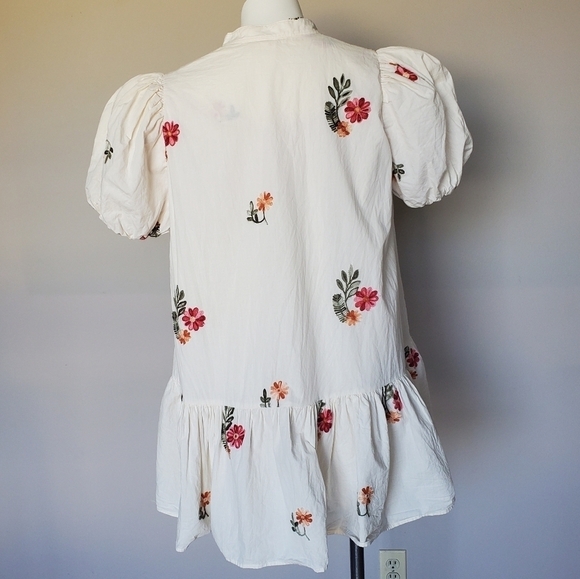 ChouChou Embroidered Cottagecore Grannycore Tunic Top Puff Sleeve Mini Dress - Picture 3 of 11